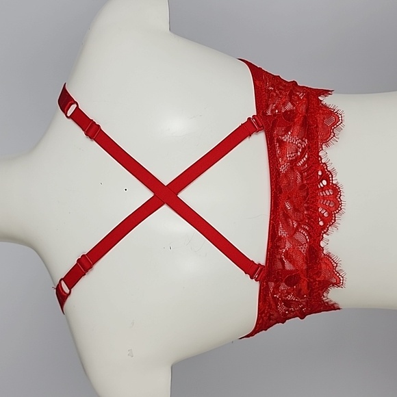 ⭐️2/ $40⭐️La Senza Beyond Sexy Classic Plunge Red Lace Push Up Bra 36DD - Picture 5 of 13